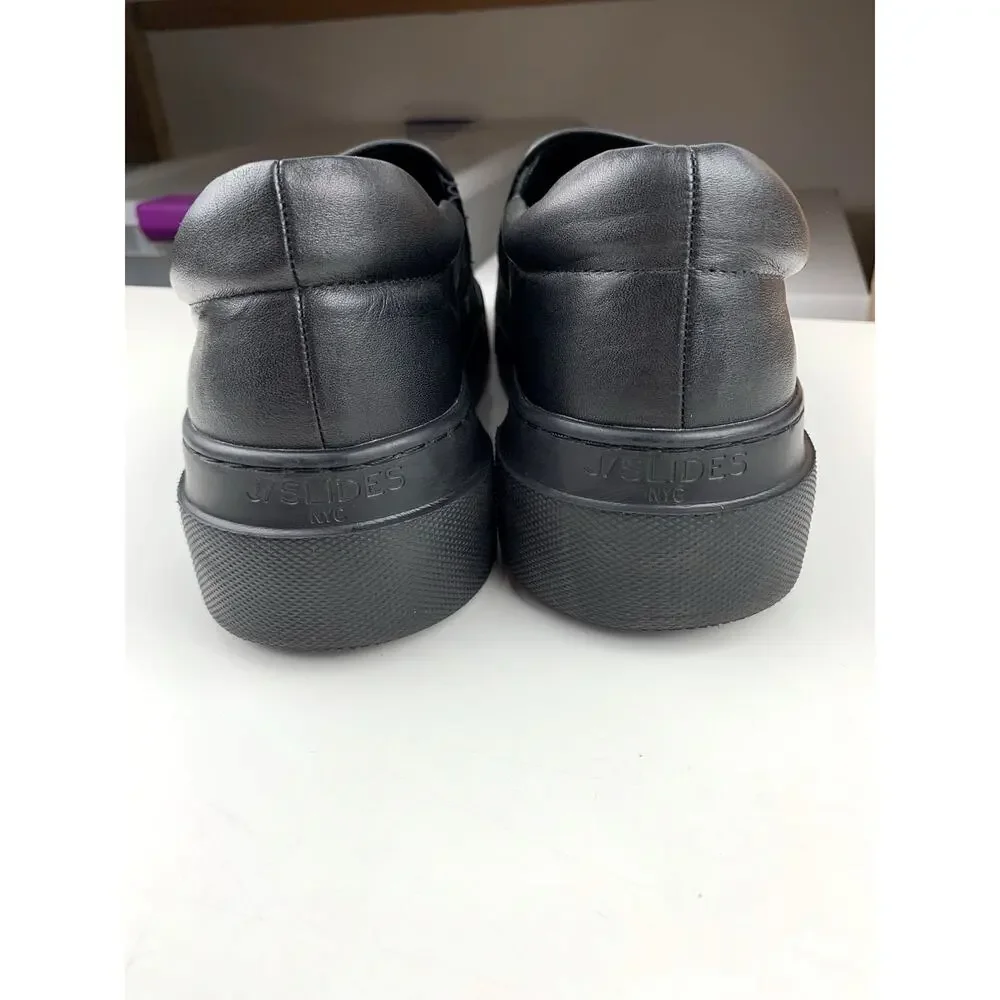 J Slides NYC Platform Loafers Slip On Black Leather Casual Sneakers Women's 10